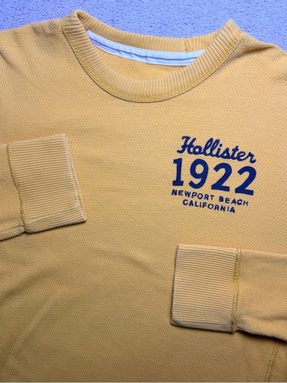 Hollister California Waffle Knit Thermal Shirt Mens Large Yellow Long Sleeve Y2K